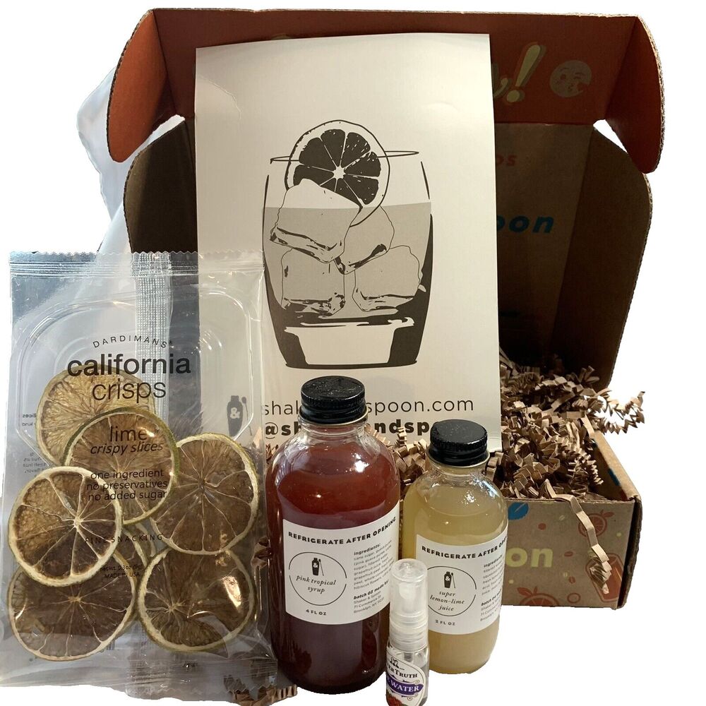 Shaker and Spoon Gift Set Pink Tropical Syrup and Lemon-Lime Juice Set New